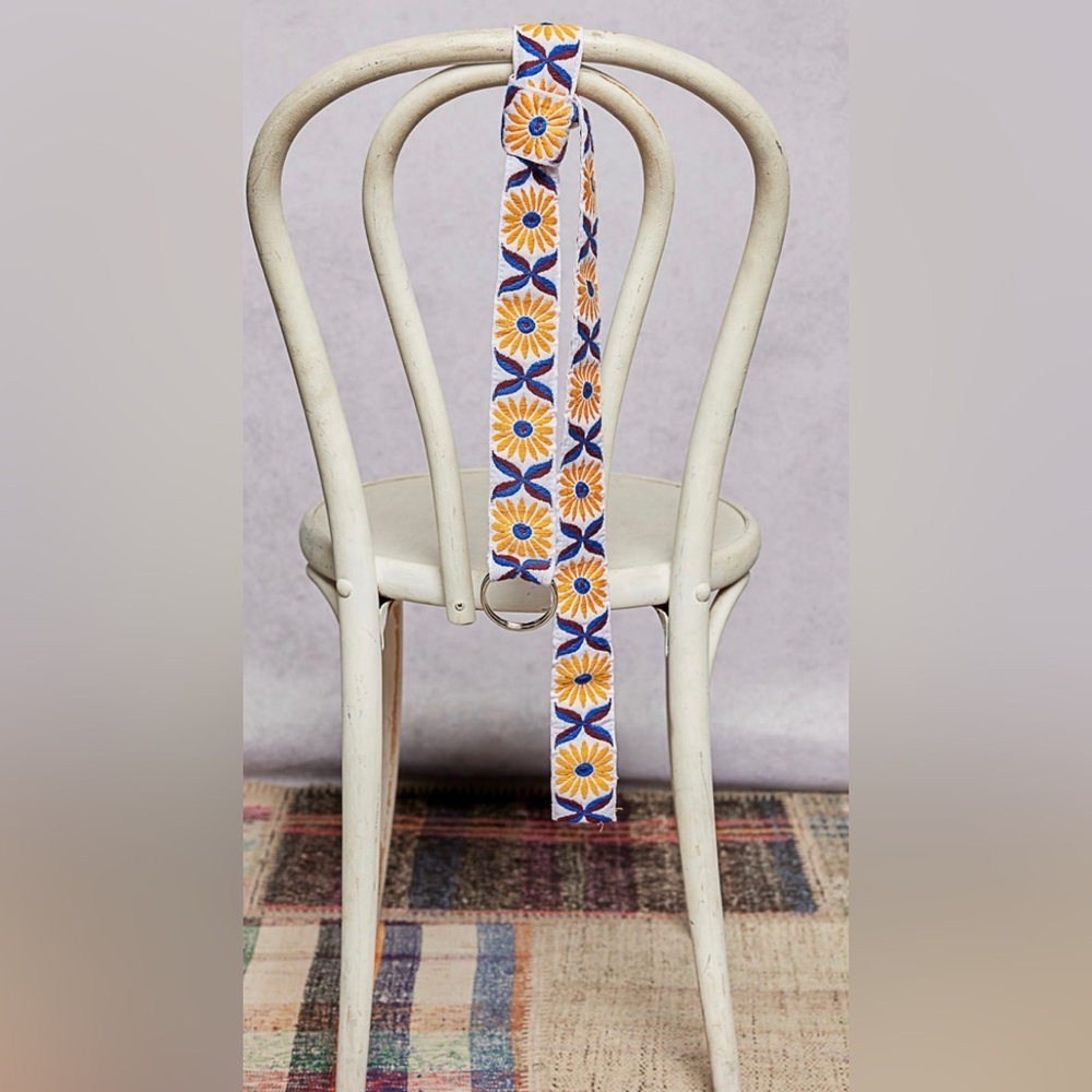 POL BELT181 Embroidered Floral Belt - Blue and Yellow 47” long - Picture 2 of 3